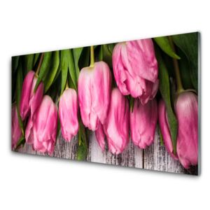 Acrylic Print Tulips floral pink green 100x50 cm