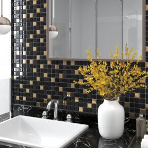 VidaXL Self-adhesive Mosaic Tiles 11 pcs Black and Gold 30x30 cm Glass