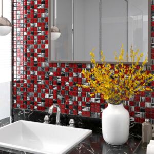 VidaXL Self-adhesive Mosaic Tiles 11 pcs Black and Red 30x30 cm Glass