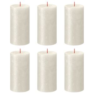 Bolsius Rustic Pillar Candles Shimmer 6 pcs 130x68 mm Ivory