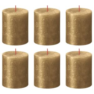 Bolsius Rustic Pillar Candles Shimmer 6 pcs 80x68 mm Gold