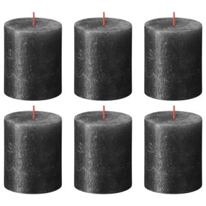 Bolsius Rustic Pillar Candles Shimmer 6 pcs 80x68 mm Anthracite