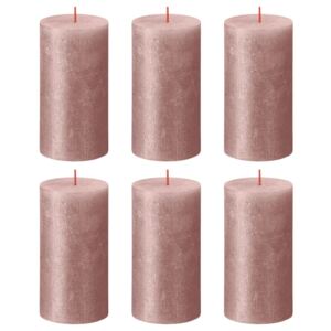 Bolsius Rustic Pillar Candles Shimmer 6 pcs 130x68 mm Pink