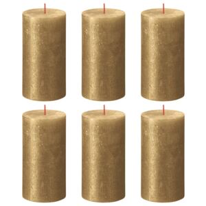 Bolsius Rustic Pillar Candles Shimmer 6 pcs 130x68 mm Gold