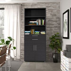 Prima Black Woodgrain 2 Doors Bookcase with 5 Shelves