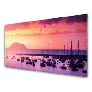 Acrylic Print Sea landscape orange purple 100x50 cm