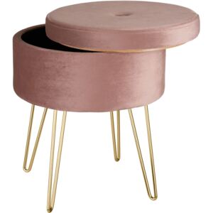 Tectake 403953 stool ava upholstered velvet look with storage space - 300kg capacity - rose