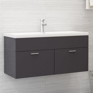 VidaXL Sink Cabinet High Gloss Grey 100x38.5x46 cm Chipboard