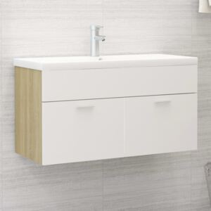 VidaXL Sink Cabinet White and Sonoma Oak 90x38.5x46 cm Chipboard