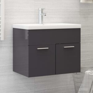 VidaXL Sink Cabinet High Gloss Grey 60x38.5x46 cm Chipboard