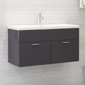 VidaXL Sink Cabinet High Gloss Grey 90x38.5x46 cm Chipboard