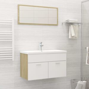 VidaXL 2 Piece Bathroom Furniture Set White and Sonoma Oak Chipboard
