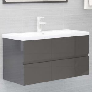 VidaXL Sink Cabinet High Gloss Grey 90x38.5x45 cm Chipboard