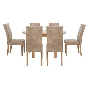 Furnitureland - California Solid Oak Round Extending Table and 6 Faux Suede Chairs