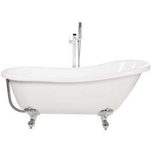 Bath White with Silver Sanitary Acrylic 153 x 77 cm Freestanding Clawfoot Tub Traditional Retro Design Beliani