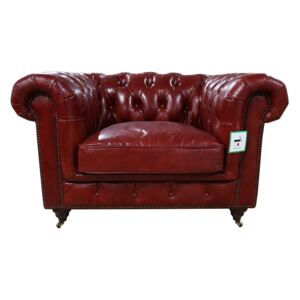 Chesterfield Handmade Buttoned Club Chair Vintage Rouge Red Distressed Real Leather