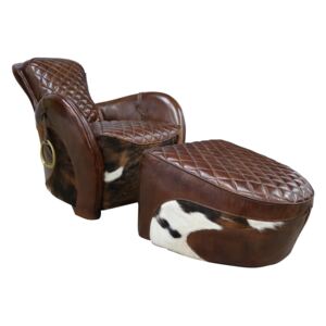 Rodeo Saddle Lounge Vintage Brown Distressed Real Leather Chair With Footstool