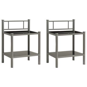 VidaXL Bedside Cabinets 2 pcs Grey and Black Metal and Glass