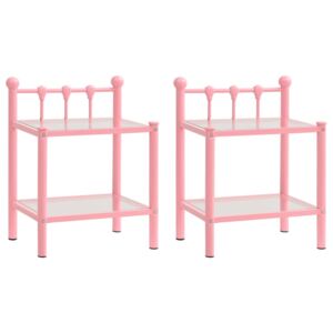 VidaXL Bedside Cabinets 2 pcs Pink and Transparent Metal and Glass