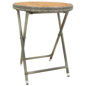 VidaXL Tea Table Grey 60 cm Poly Rattan and Solid Acacia Wood