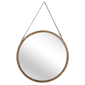 Wall Mirror Gold Distressed Metal Faux Leather Strap Round 60 cm Decorative Hanging Accent Piece Modern Beliani