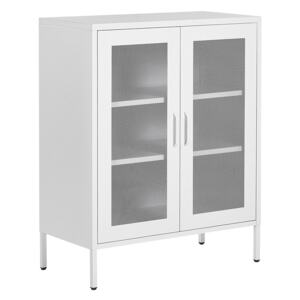 2 Door Sideboard White Stainless Steel Home Office Furniture Shelves Leg Caps Industrial Design Beliani