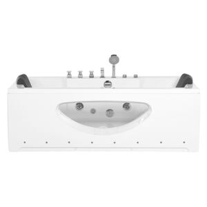 Whirlpool Bath White Sanitary Acrylic Glass Transparent Front with LED Lights Headrests Massage Water Jets 170 x 80 cm Rectangular Hot Tub Beliani