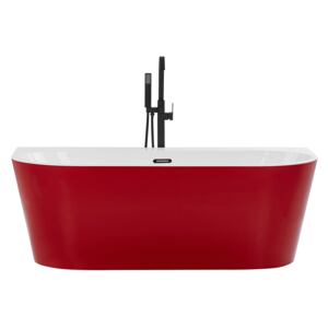 Bathtub Red Sanitary Acrylic Oval Single 170 x 80 cm with Overflow System Drainage Pipe Modern Design Beliani