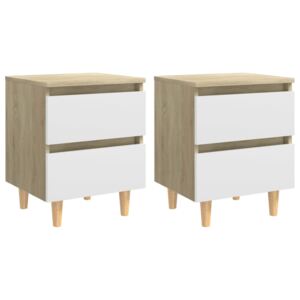 VidaXL Bed Cabinets & Pinewood Legs 2 pcs White & Sonoma Oak 40x35x50cm