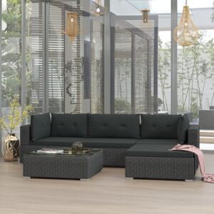 VidaXL 5 Piece Garden Lounge Set with Cushions Poly Rattan Black