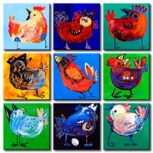 Canvas Print For Children: Colourful hens