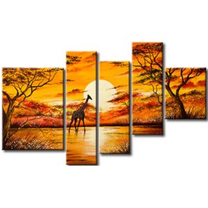 Canvas Print Animals: Giraffe at the watering hole
