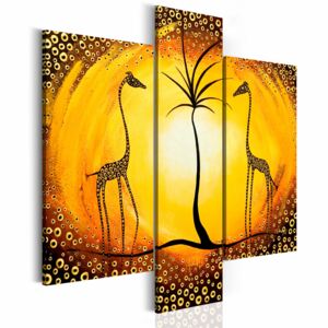 Canvas Print Animals: Giraffes by the palm tree