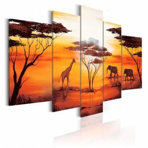 Canvas Print Giraffe: Meeting on savannah