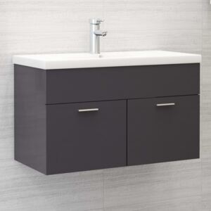 VidaXL Sink Cabinet High Gloss Grey 80x38.5x46 cm Chipboard
