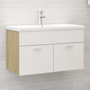 VidaXL Sink Cabinet White and Sonoma Oak 80x38.5x46 cm Chipboard
