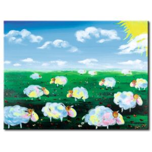 Canvas Print For Children: Meadow full of sheeps