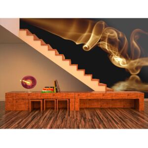 Wall mural Modern: Orange abstract smoke in a black background