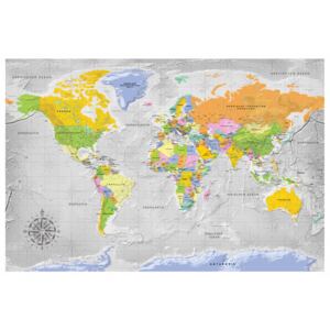 Corkboard Map Decorative Pinboards: World Map: Wind Rose [Cork Map - German Text]