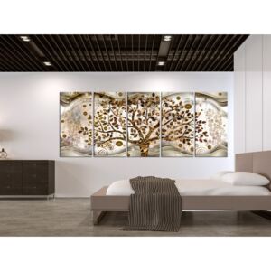 Canvas Print Abstract: Tree and Waves (5 Parts) Brown