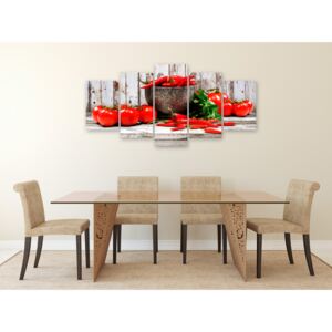 Canvas Print Kitchen: Red Vegetables (5 Parts) Wood Wide
