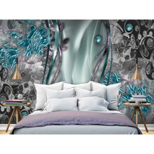 Wall mural Modern: Floral Curtain (Turquoise)