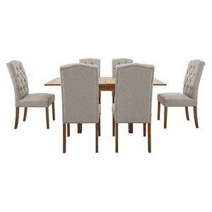 California Solid Oak Flip Top Extending Table and 6 Button Back Upholstered Chairs
