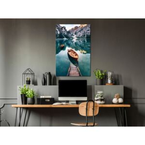 Canvas Print Mountains: Boats In Dolomites (1 Part) Vertical