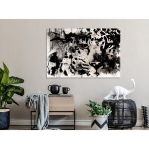 Canvas Print Black and White: Cat's Look (1 Part) Wide
