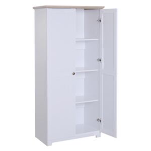 HOMCOM 172cm Wooden Storage Cabinet Cupboard With 2 Doors 4 Shelves White Pantry Closet