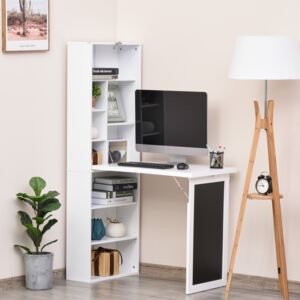 HOMCOM Folding Convertible Desk with Blackboard Multi-function Computer Office Workstation Side Shelf for Home Office, White
