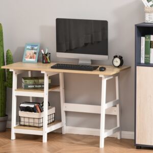 HOMCOM Compact Computer Desk with Shelf Writing Table Workstation for Home Office, Study, Natural Wood Color