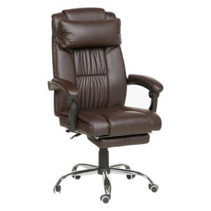 Executive Office Chair Brown Faux Leather Gas Lift Height Adjustable Reclining Function with Footrest and Headrest Padded Armrests Beliani