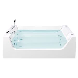 Whirlpool Hot Tub White Acrylic Freestanding Bath with Jets Glass Panels 170 x 80 cm Beliani